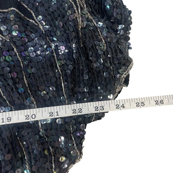 VTG SHE Sequin Beaded Butterfly Top Womens OS 70's Disco Retro Glam Silk Rayon - Picture 13 of 14